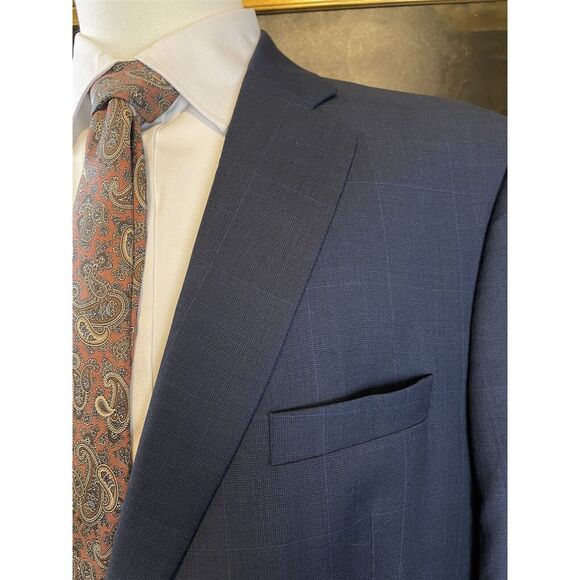 Jos A Bank Signature 46R Dark Gray Prince of Wales Check‎ 100% Wool 2Btn Blazer